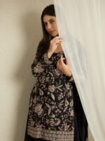 Black Chinon Embroidered Kurta Palazzo Set with Dupatta