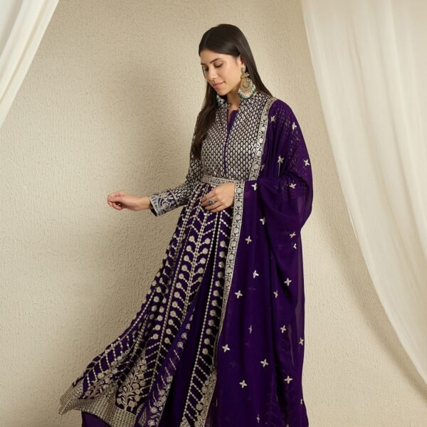 Purple Faux Georgette Anarkali Kurta Lehenga Set with Dupatta