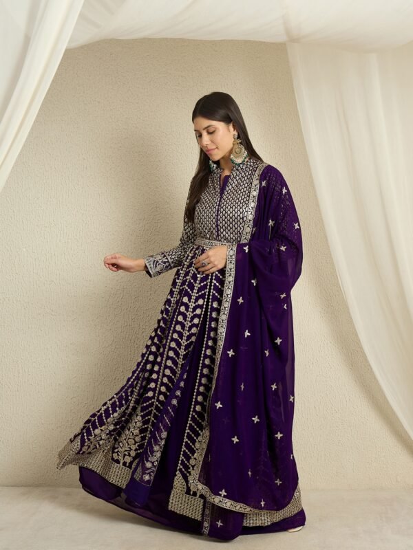 Purple Faux Georgette Anarkali Kurta Lehenga Set with Dupatta