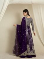 Purple Faux Georgette Anarkali Kurta Lehenga Set with Dupatta