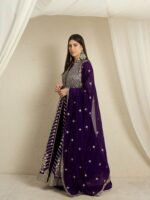 Purple Faux Georgette Anarkali Kurta Lehenga Set with Dupatta