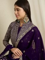 Purple Faux Georgette Anarkali Kurta Lehenga Set with Dupatta