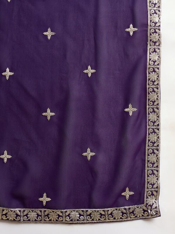 Purple Faux Georgette Anarkali Kurta Lehenga Set with Dupatta