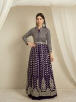 Purple Faux Georgette Anarkali Kurta Lehenga Set with Dupatta