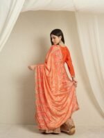 Orange Embroidered Kurta Palazzo | Bandhani Dupatta | V Neck