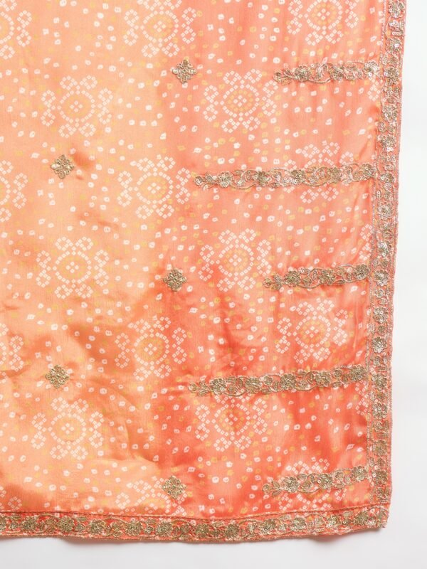 Orange Embroidered Kurta Palazzo | Bandhani Dupatta | V Neck