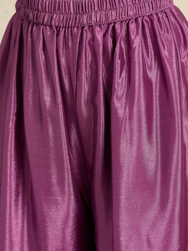 Purple Chinon Embroidered A-Line Kurta Palazzo Set with Dupatta