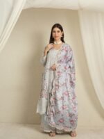 Light Blue Embroidered Kurta Palazzo | Square Neck | Digital Print