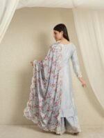 Light Blue Embroidered Kurta Palazzo | Square Neck | Digital Print