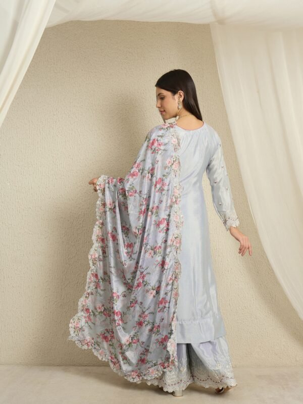 Light Blue Embroidered Kurta Palazzo | Square Neck | Digital Print