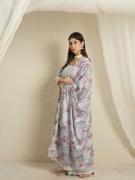 Light Blue Embroidered Kurta Palazzo | Square Neck | Digital Print