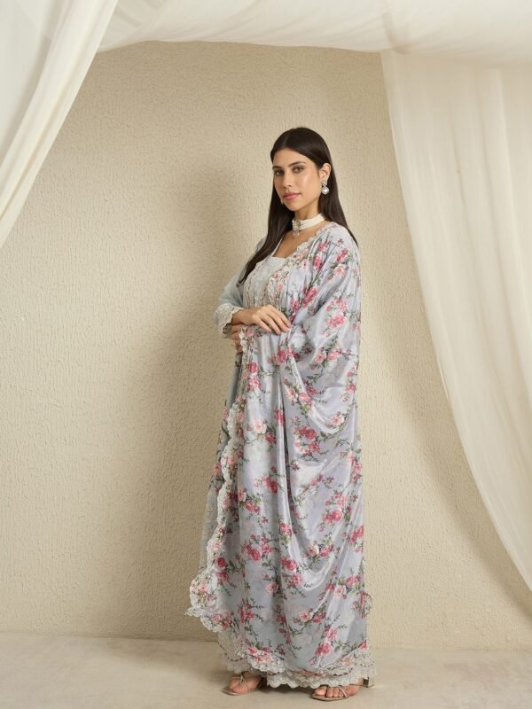 Light Blue Embroidered Kurta Palazzo | Square Neck | Digital Print