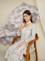 Light Blue Embroidered Kurta Palazzo | Square Neck | Digital Print