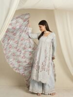 Light Blue Embroidered Kurta Palazzo | Square Neck | Digital Print