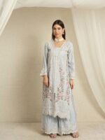 Light Blue Embroidered Kurta Palazzo | Square Neck | Digital Print
