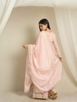 Light Pink Embroidered Kurta Palazzo | Round Neck | Knee Length