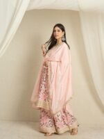 Light Pink Embroidered Kurta Palazzo | Round Neck | Knee Length