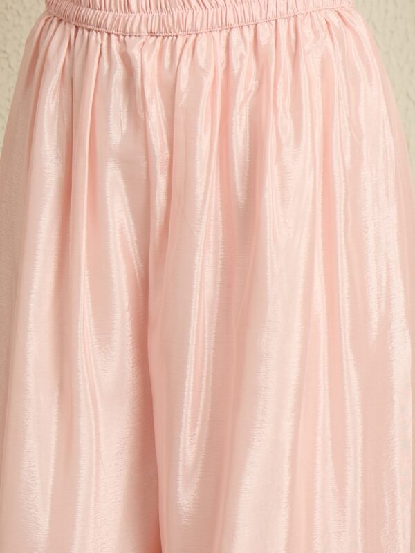 Light Pink Embroidered Kurta Palazzo | Round Neck | Knee Length