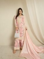 Light Pink Embroidered Kurta Palazzo | Round Neck | Knee Length