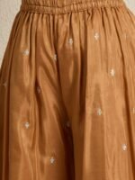 Brown Organza Embroidered Straight Kurta Palazzo Set with Dupatta