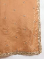 Brown Organza Embroidered Straight Kurta Palazzo Set with Dupatta
