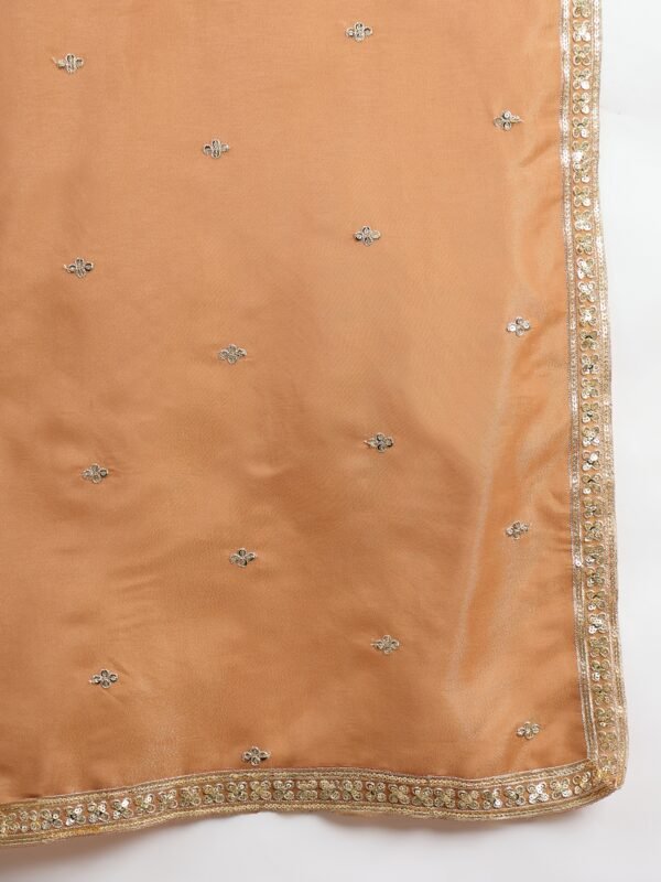 Brown Organza Embroidered Straight Kurta Palazzo Set with Dupatta