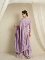 Light Purple Embroidered Anarkali Kurta Palazzo Set in Vichitra Silk