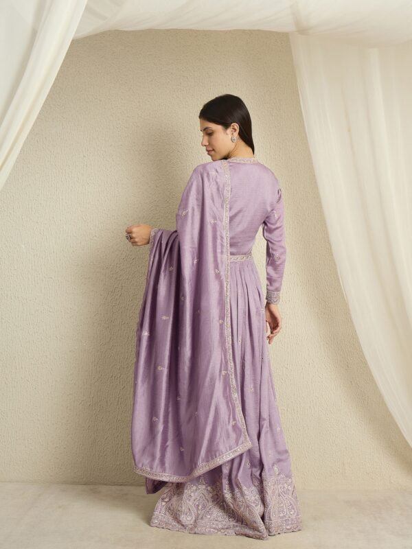 Light Purple Embroidered Anarkali Kurta Palazzo Set in Vichitra Silk