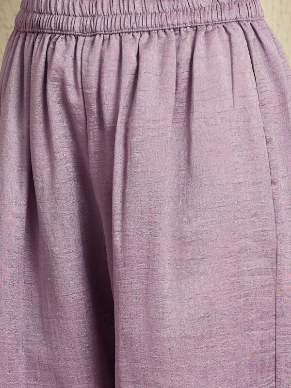 Light Purple Embroidered Anarkali Kurta Palazzo Set in Vichitra Silk