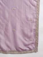 Light Purple Embroidered Anarkali Kurta Palazzo Set in Vichitra Silk