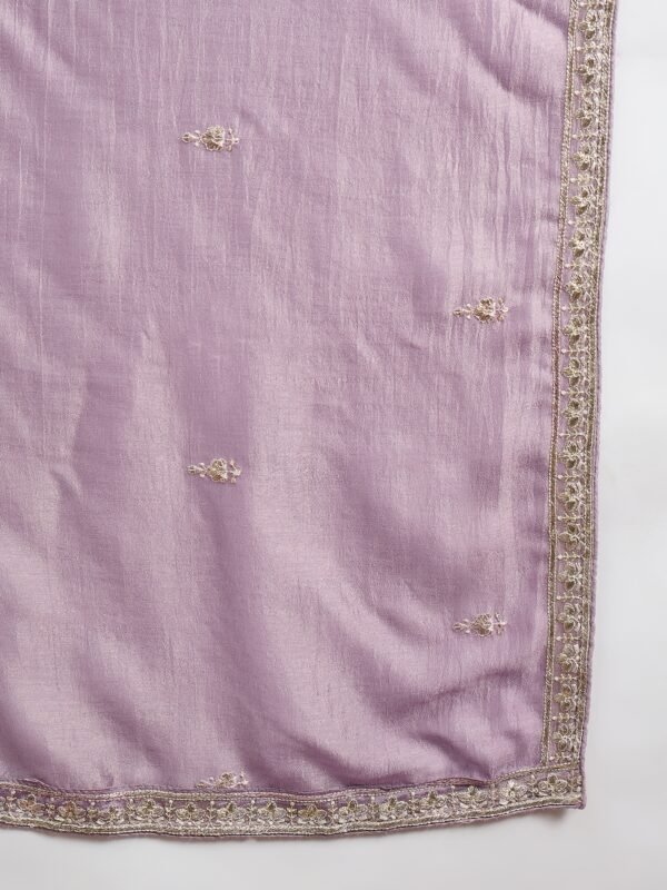 Light Purple Embroidered Anarkali Kurta Palazzo Set in Vichitra Silk