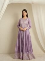 Light Purple Embroidered Anarkali Kurta Palazzo Set in Vichitra Silk