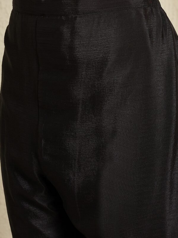 Black Embroidered Chinon Kurta Palazzo | Round Neck | Knee Length