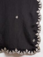 Black Embroidered Chinon Kurta Palazzo | Round Neck | Knee Length
