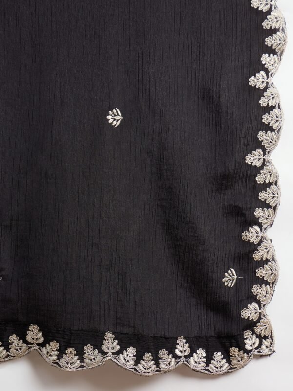 Black Embroidered Chinon Kurta Palazzo | Round Neck | Knee Length