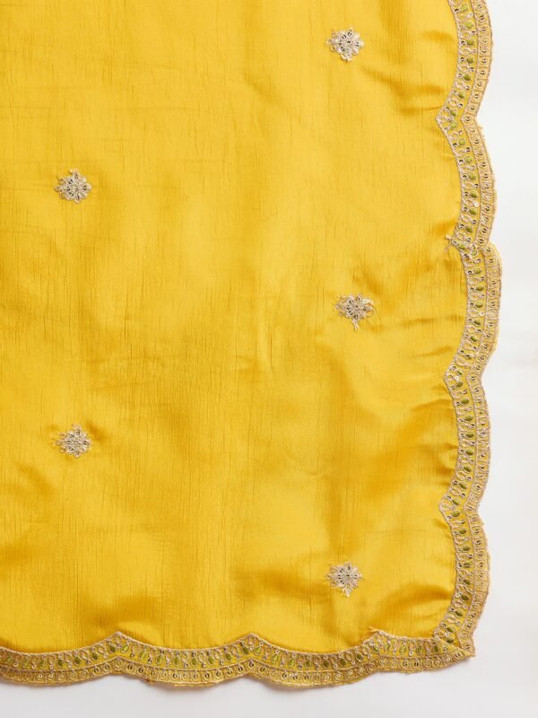 Yellow Embroidered Anarkali Kurta Palazzo Set in Chinon Fabric
