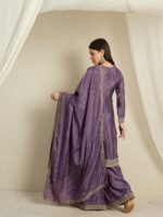 Purple Embroidered A-line Kurta Palazzo Set with Dupatta