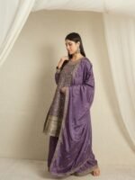 Purple Embroidered A-line Kurta Palazzo Set with Dupatta