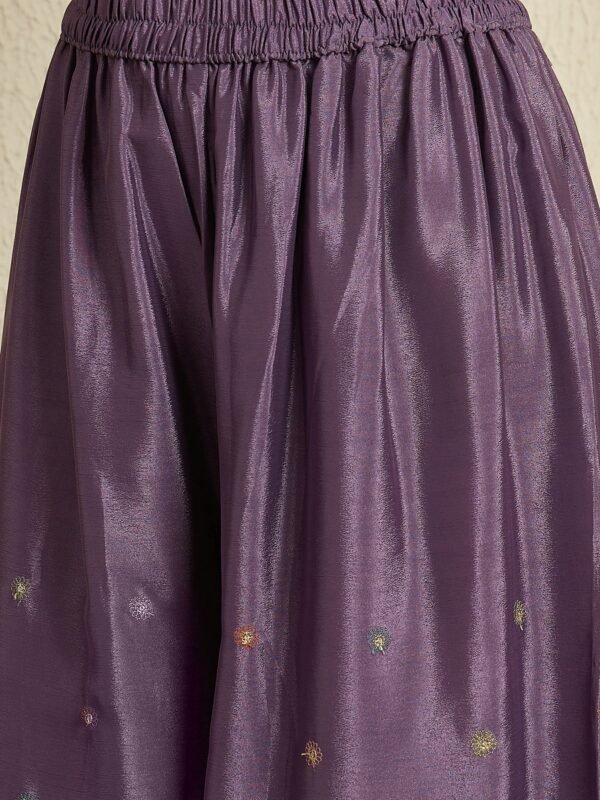 Purple Embroidered A-line Kurta Palazzo Set with Dupatta