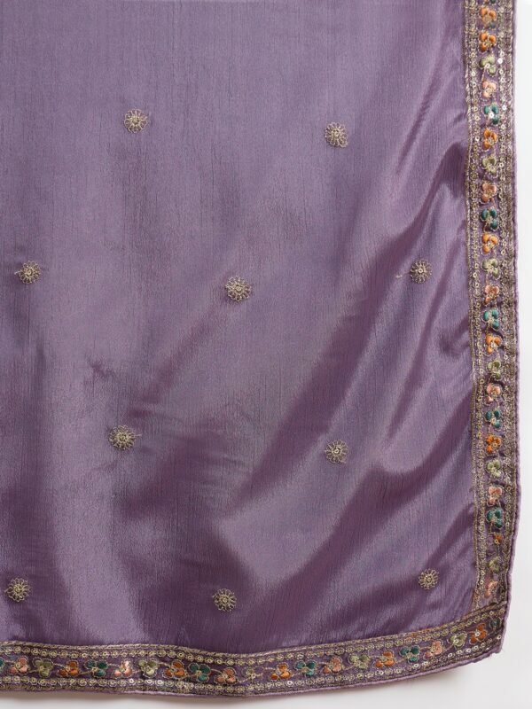 Purple Embroidered A-line Kurta Palazzo Set with Dupatta