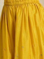 Yellow Embroidered A-line Kurta Palazzo | Round Neck | Knee Length