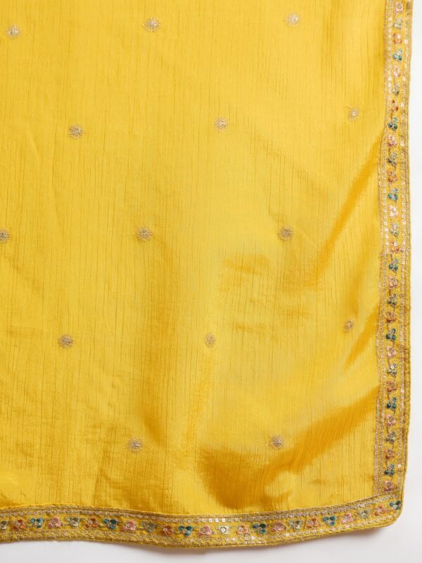 Yellow Embroidered A-line Kurta Palazzo | Round Neck | Knee Length