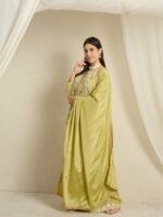 Green Embroidered Kurta Palazzo Set with Lace Dupatta