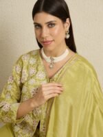 Green Embroidered Kurta Palazzo Set with Lace Dupatta