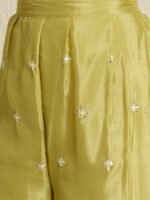 Green Embroidered Kurta Palazzo Set with Lace Dupatta
