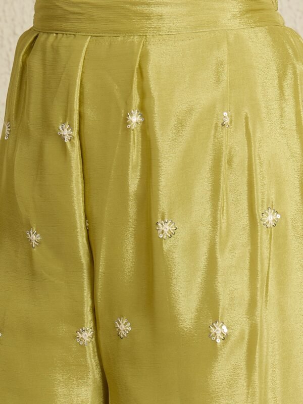Green Embroidered Kurta Palazzo Set with Lace Dupatta