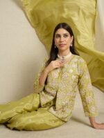 Green Embroidered Kurta Palazzo Set with Lace Dupatta