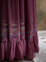 Regal Purple Embroidered Flared Kurta Lehenga Set with Round Neck & Net Dupatta